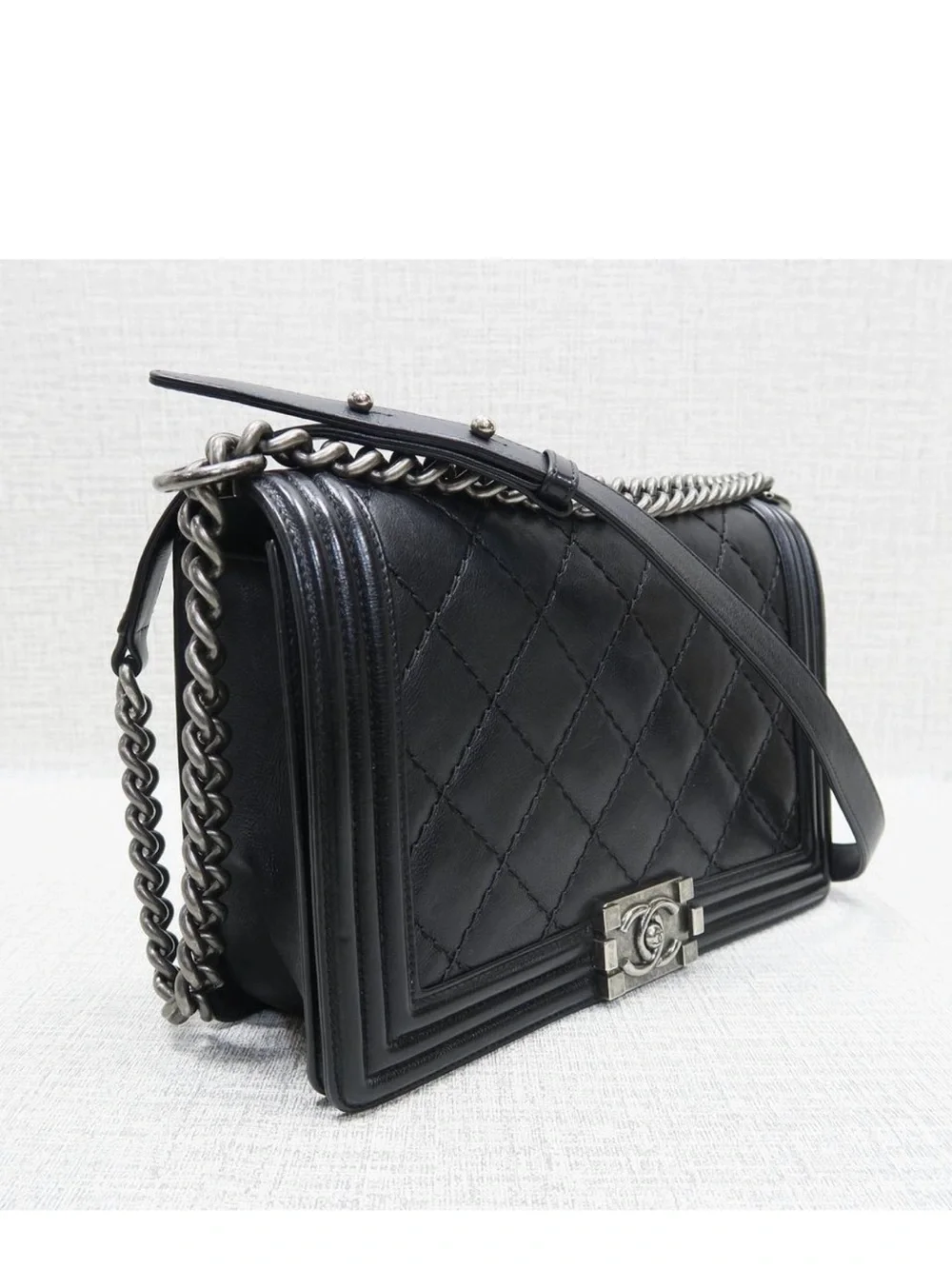 CHANEL Black Quilted Boy-Style Chain Crossbody Bag